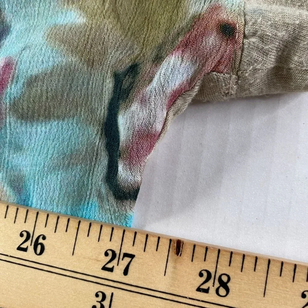 Tru Luxe Women's Blue Watercolor Print Mixed Media Tunic Size XL Tropical Boho - Picture 6 of 7